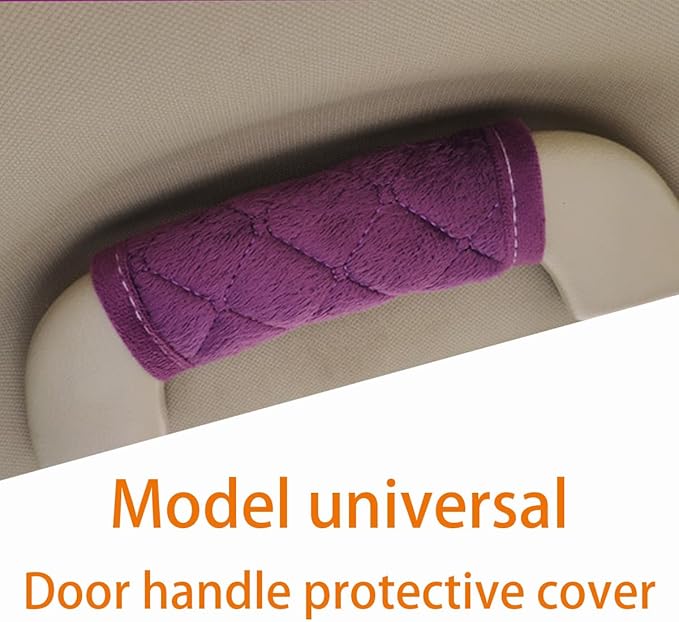 2PCS Car Grab Handle Cover, Soft Velvet Vehicle Door Pull Handle Protector, Anti-Scratch Automotive Interior Grip Gloves Decoration Accessories, Universal for SUV, Sedan, Truck (Purple)