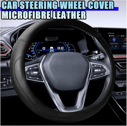 14.5"-15" Car Steering Wheel Cover, Microfiber Leather Breathable Wheel Cover, Anti-Slip Lining Steering Wheel Covers, Car Accessories Interior Decoration for Women Men (Black)