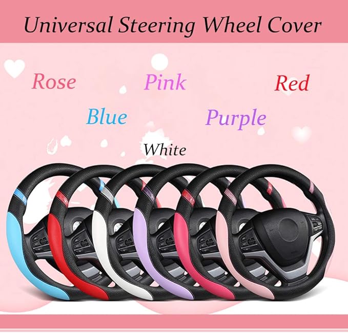 Universal Leather Steering Wheel Cover for Women Steering Wheel Cover for Car 15 inch (Rose)