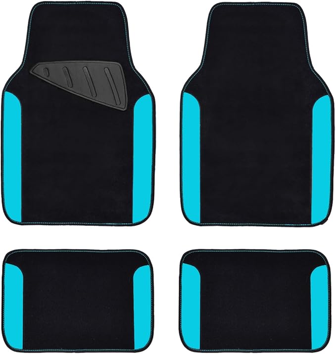 CAR PASS Waterproof Universal Fit Car Floor Mats, Faux Leather Car Carpet Mats, Car Mats with Anti-Slip Nibbs Backing & Driver Heel Pad Fit for SUV,Vans,sedans, Trucks,Set of 4pcs(Light Blue)