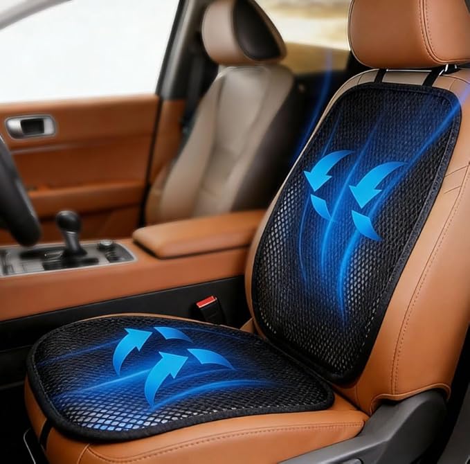 acdiac Summer Cool 3D Air Mesh Breathable Vented Car Seat Cushion Pad Set,Universal Auto Back Cooling Ventilated Seat Cover for Car SUV Truck Van Pickup (Black, 1 Pack seat pad +1 Pack Back Cushion)