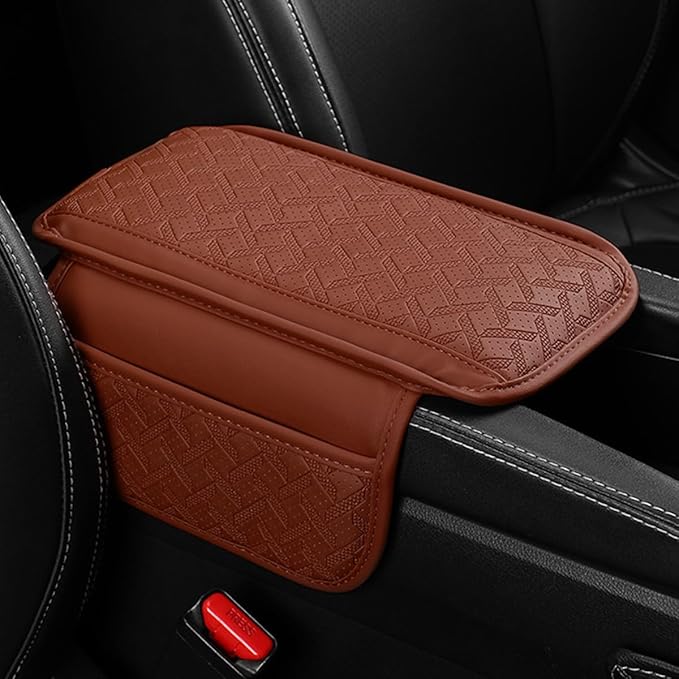 Car Center Console Cover, Microfiber Leather Vehicle Armrest Protector Cushion with 2 Storage Bags, Auto Middle Console Armrest Seat Box Pad Accessories, Universal for Most Cars (Orange)