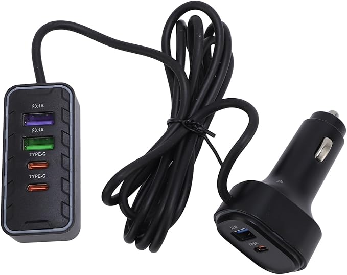 Multiport Car Charger, 12V 24V Fast Charging Cigarette Lighter Adapter, with Multiple USB Ports for Phones and Multiple Devices, Compatible for Travel and Road Trips in Cars,