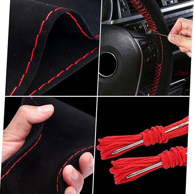 Suede Leather Steering Wheel Cover, Leather Steering Wheel Cover Lace Up, Universal 15 Inch Breathable, Non-Slip, Durable Suitable for Every Season,Brown