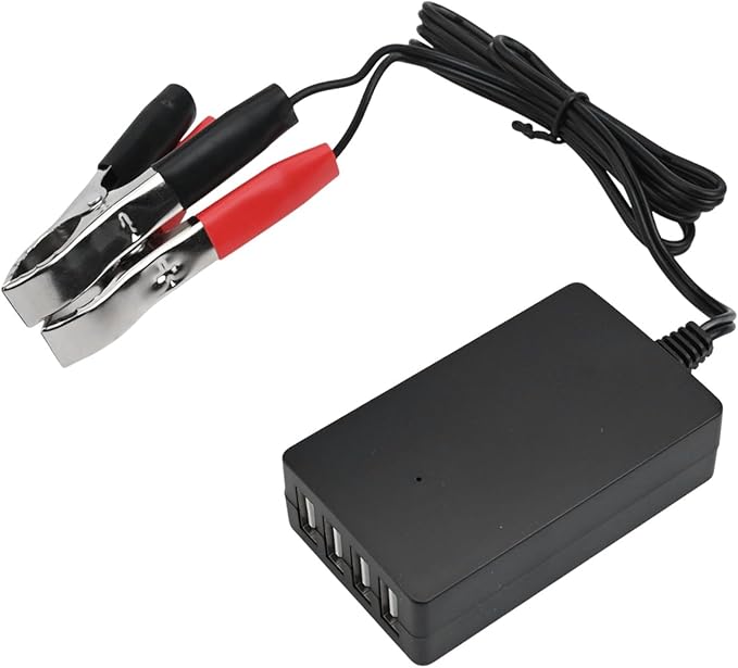 4-Port USB Charger 12V/24V to 5V with Battery Clip, Multiport Adapter for Car, Fast Charging 18W, 8-35V Input, Overcharge Protection