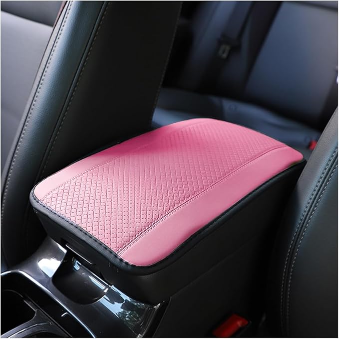 Armrest Pad for Car, PU Leather Auto Center Console Cushion Mat, Four Seasons Automotive Armrest Seat Box Cover, Universal Vehicle Interior Accessories for SUV, Truck, Van (Pink)