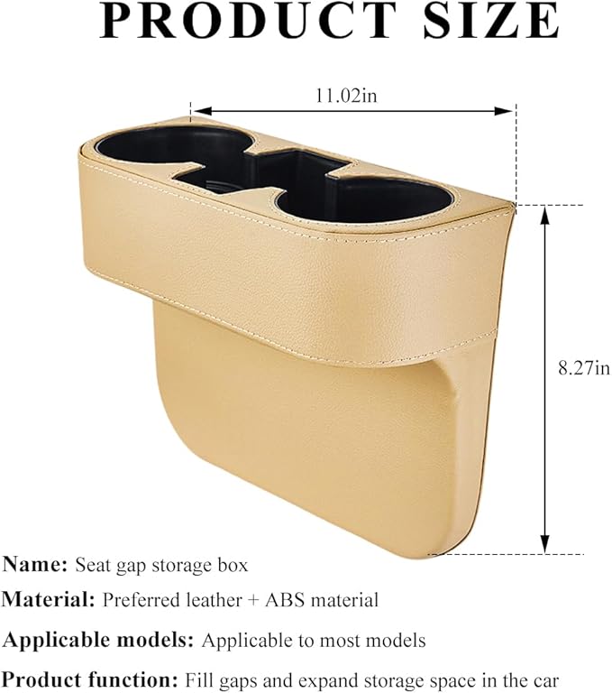 Car Cup Holder Gap Filler Organizer, Multifunctional Auto Front Console Gap Filler with Cup Holder, Leather Extra Cup Holder Storage Box for Car Truck SUV, Car Accessories (Beige)