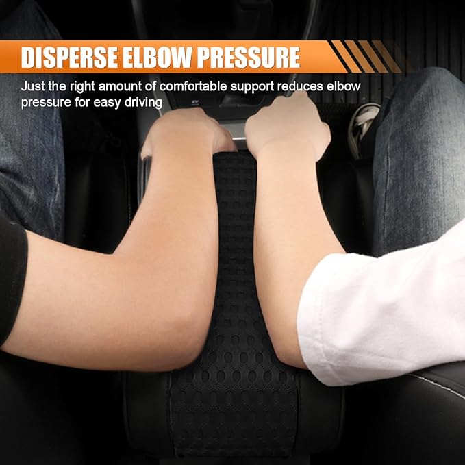 Car Armrest Cushion, Memory Foam Auto Center Console Armrest Pillow Pad with Storage Bag, Breathable Leather Car Middle Console Protective Pad with Phone Holder Relieve Elbow Pressure (Black)