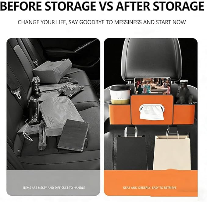3-In-1 Car Backseat Organizer, 2026 New Car Organizer and Storage Box Back Seat, Over The Back Car Seat Back Storage Box for Hold Phones, Drinks, Snacks, Handbags (Beige*2)