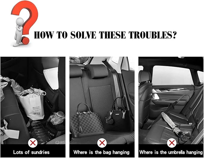 2-Piece Bling Car Seat Hooks - Headrest Hooks for Purses & Bags with Diamond Design (White)