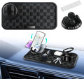 NHHEO Car Anti Slip Mat Dashboard Tray Decorations Sticky Pad Multi Functional Ultra Thick with 360° Rotating Universal Phone Pad Holder+Number Plate, Washable Checkerboard Design(Black&Gray)