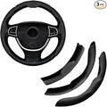 Car Steering Wheel Cover, Nappa Leather 15 Inch Snap-On 3PCS Set Vehicle Steer Wheel Wrap Protector, Non-Slip Automotive Interior Protection Accessories, Universal Fit (Black)