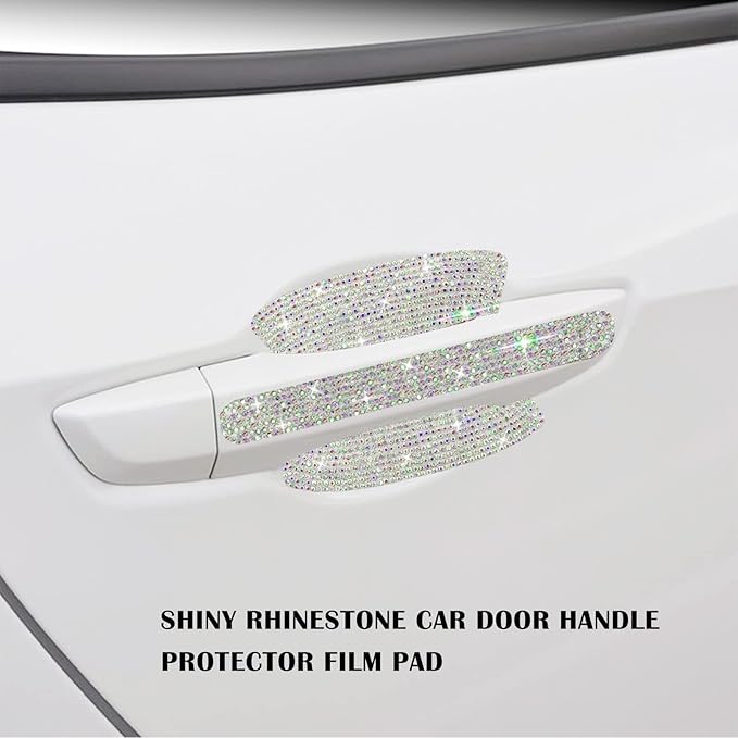 kingsea 8pcs Bling Car Door Handle Protector Stickers,Crystal Rhinestone Glitter Car Door Handles Cup Scratch Protectors Decals Universal (Colorful)