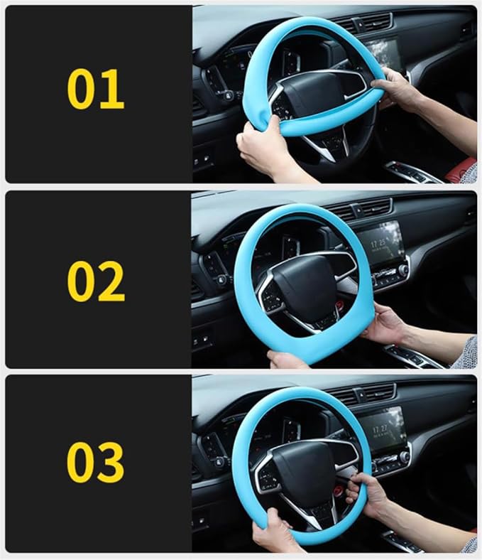 Cool Anti-Slip Silicone Steering Wheel Protector - Universal Car Steering Wheel Protective Cover - Summer Easy to Clean Silicone Car Steering Wheel Cover (Light Blue)