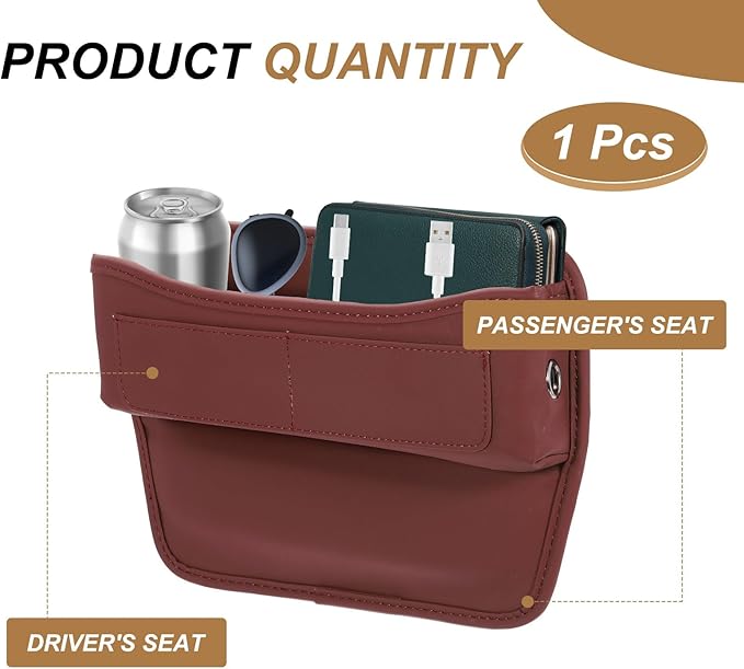 HARFINGTON Car Seat Gap Filler Organizer 11.3 x 8 x 2.2 Inch Leather Universal Car Organizer Storage Box Between Seat and Console for Phone Sunglasses Keys, Red