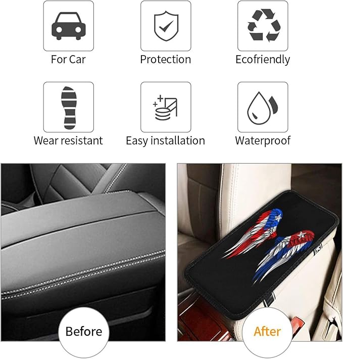Auto Center Console Pad Puerto Rico Porto Rico Puerto Rican and Cuba Cuban Flag Wings Car Armrest Cover Armrest Seat Handrail Box Cover Cushion Universal Decoration Protector Accessories