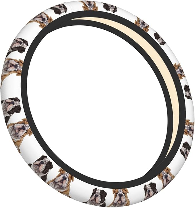 Elastic Steering Wheel Cover, English Bulldogs Car Wheel Covers for Women Men Anti-Slip Steering Wheel Protector Car Accessories, Universal 15 Inch Fit Auto, Suvs, Truck