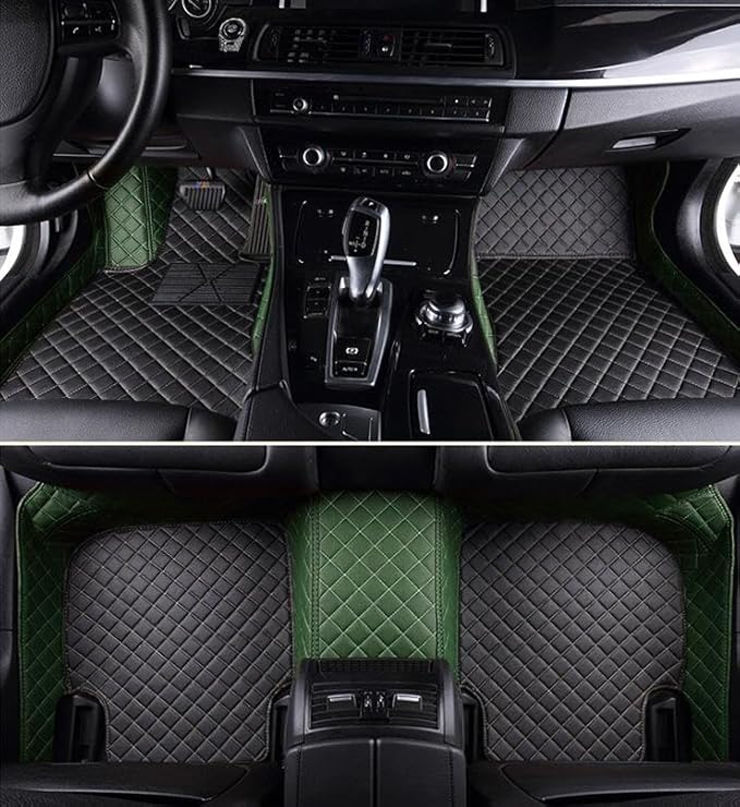 Custom Leather Car Mats, Vehicle-Specific Fit All-Weather Floor Mats, 100% Waterproof Anti-Slip Durable Protection for SUV Truck Sedan, Precision Tailored Protection (Black Green car mat)