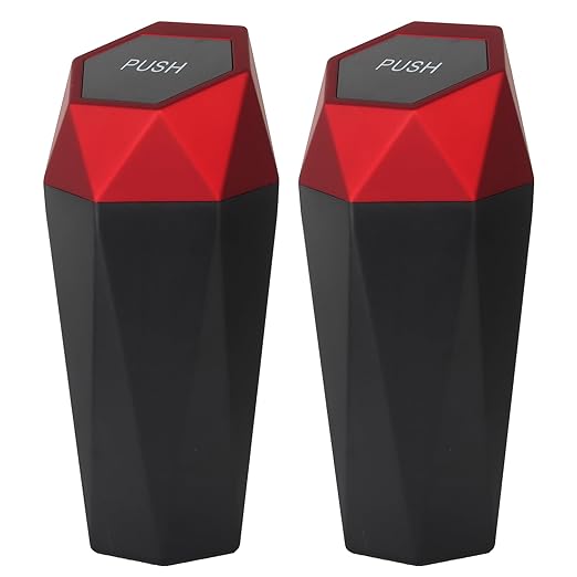 LoyaGour Car Trash Can Bin,Small Garbage Can with Lid,Automotive Cup Holder Mini Cars Trashcan,Portable Cute Cars Door Trash Cans,Women Car Essentials Gadgets Dustbin (2Pcs, Red)