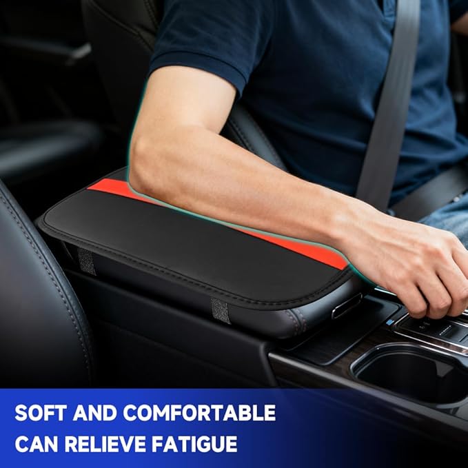 Car Center Console Cushion Pad, Arm Rest Cover for Car, Leather Waterproof Auto Armrest Seat Box Protector, Auto Armrest Storage Box Accessories Fits for Most Vehicles, SUVs, Trucks (Orange)