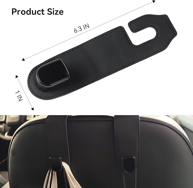 Gluebar Car Purse Hook, Car Seat Leather Hooks for Headrest, Hanger Storage Organizer for Purse and Bags,Multifunctional Car Seat Backrest Storage Accessories(Black-2 Pack)