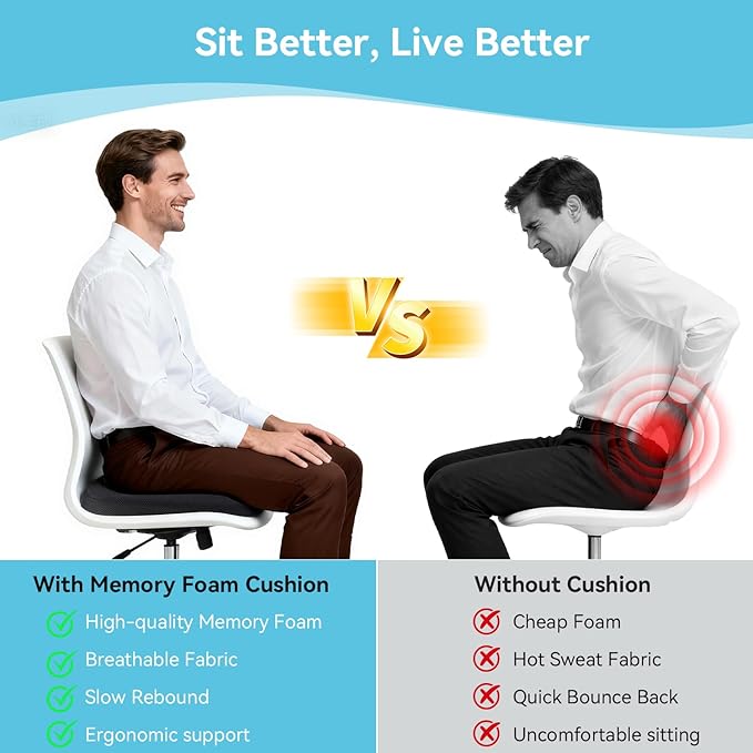 Car Seat Cushion for Driving, Office Chair Cushions with Removable Cover, Non-Slip Sciatica & Lower Back Tailbone Chair Pillow Pad, Memory Foam Seat Cushion for Car Seat Driver Truck Desk Wheelchair