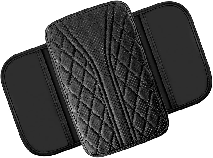 Car Center Console Cover, Leather Arm Rest Cover with Storage Bags, Multi-Functional Armrest Storage Box pad, Universal Interior Accessories for SUV, Sedan, Truck (Black)