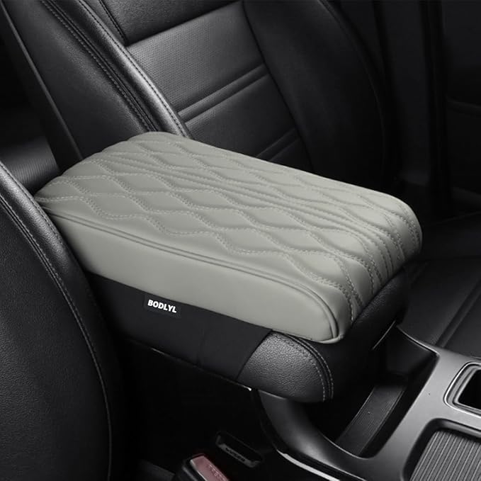 BODLYL Car Center Console Cover, Memory Foam Car Armrest Cushion, Beige Auto Arm Rest Pad, Leather Arm Rest Covering Car, Hand Rest Pillow for SUV/Truck/Vehicle (Gray)