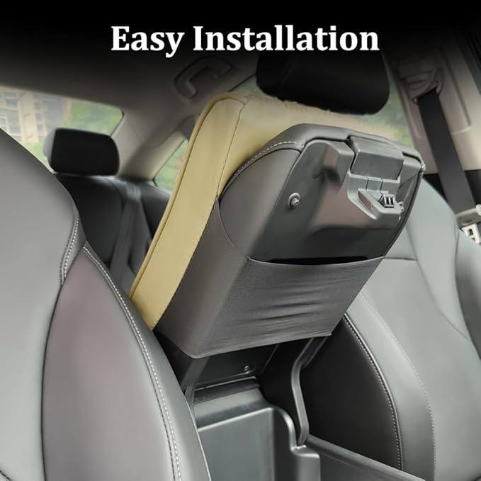 Car Center Console Cover, Leather Memory Foam Armrest Cushion Protection Pad, Waterproof Hand Rest Pillow with Height Increase, Universal Car Accessories for Most Vehicles (12.6'*8.5"/ Beige)