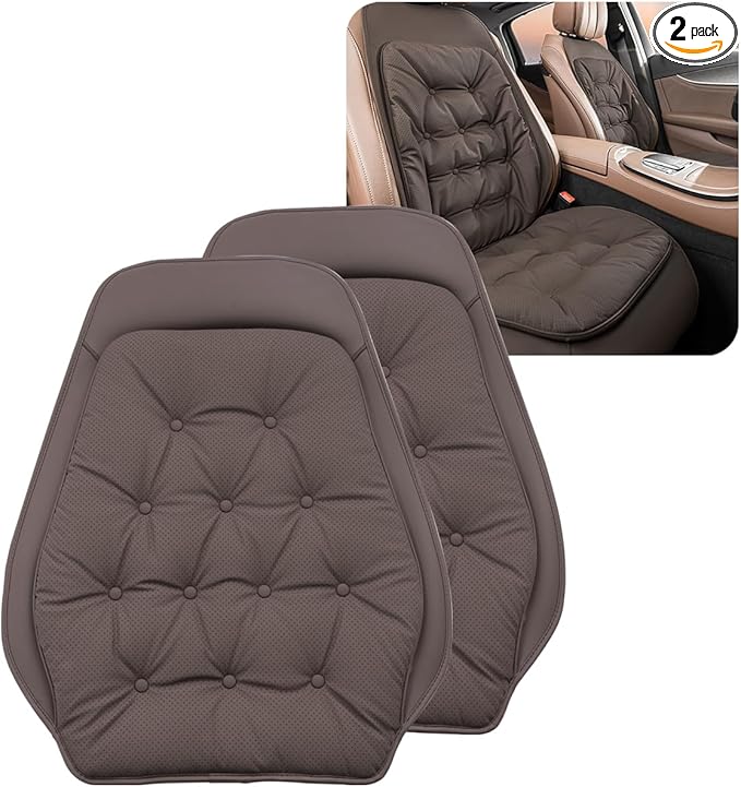 ontto Cooling Car Seat Cushion,Universal Auto Seat Back Lumbar Covers for Most Vehicles,Ventilated PU Leather Seat Protector for Driver and Passenger Seats,Dark Brown(2 PCS)