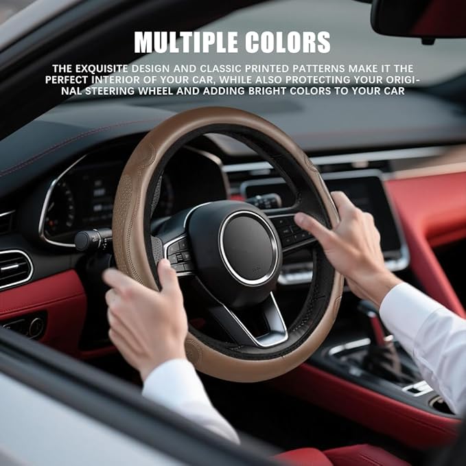 Car Steering Wheel Cover, Steering Wheel Accessories, Breathable Microfiber Leather Auto Wheels Protector, Universal 15 Inch Anti-Slip Protector Car Accessories for SUV Sedan Truck (Beige)
