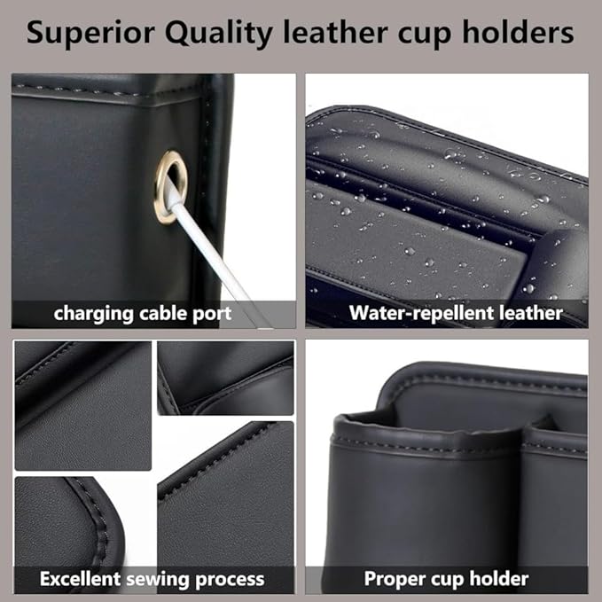 Car Seat Gap Filler Organizer with Cup Holders, Seat Gap Storage Box for Drinks, Phones, Keys, Sunglasses, Cards, and Small Essentials (Black, Driver's Seat)