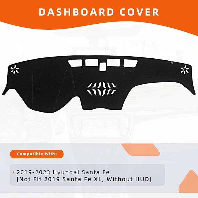 KEYOOG Dashboard Cover Dash Mat Fit for Hy-undai Santa Fe 2023-2019 (Without HUD Models),Car Dash Board Mat Anti-Glare Carpet,Non-Slip Pad Sunshield Protector (Black)