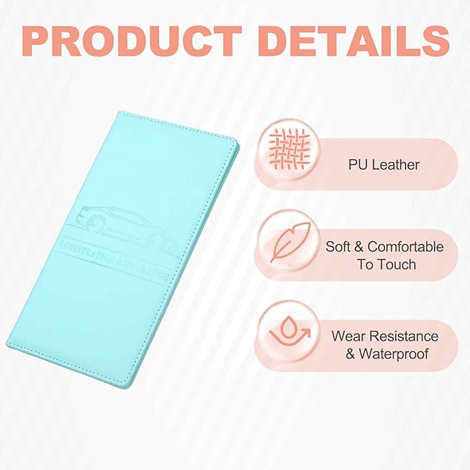 HARFINGTON Car Registration and Insurance Holder 9.65" x 4.92" PU Leather Vehicle Glove Box Organizer Storage Accessories Men Women Car ID Holder for License ID Cards Bank Cards, Blue