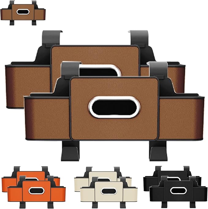 Upgraded Car Organizers and Storage Box, 1/2PCS Multifunctional Headrest Backseat Organizer with 2 Cup Holders, Tissue Box and Hooks, Smart Over-Seat Car Organizer for Most Vehicles (Brown*2)