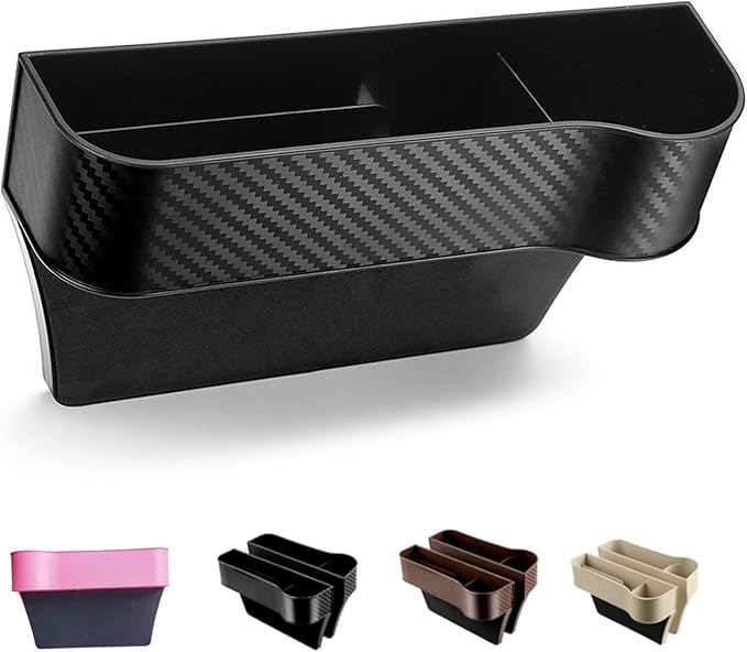 Leather Multifunctional Car Seat Organizer, Cars Seat-Gap Filler with Cup Holder, Multipurpose Backseat Car Seats Organizer Front Seats, Auto Storage Bag for Cars Console Side (Black,Left Seat)