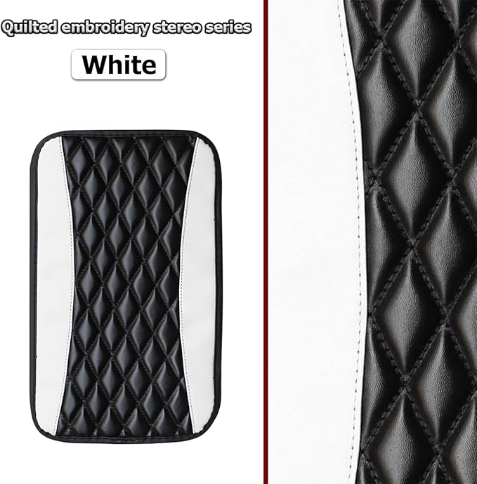 Car Center Console Pad, Universal Waterproof Armrest Seat Box Cover, 12.6" x 7.5" PU Leather Auto Armrest Protector, Car Interior Accessories Decor for Most Vehicles, Truck, SUV (White)