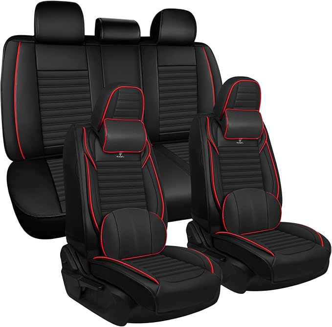 ARTIBY Seat Covers Full Set Custom Fit for Mitsubishi Outlander 2004-2025, Deluxe Waterproof Car Seat Cover, Breathable and Comfortable Leather Cushion Cover, Auto Interior Accessories (Black Red)