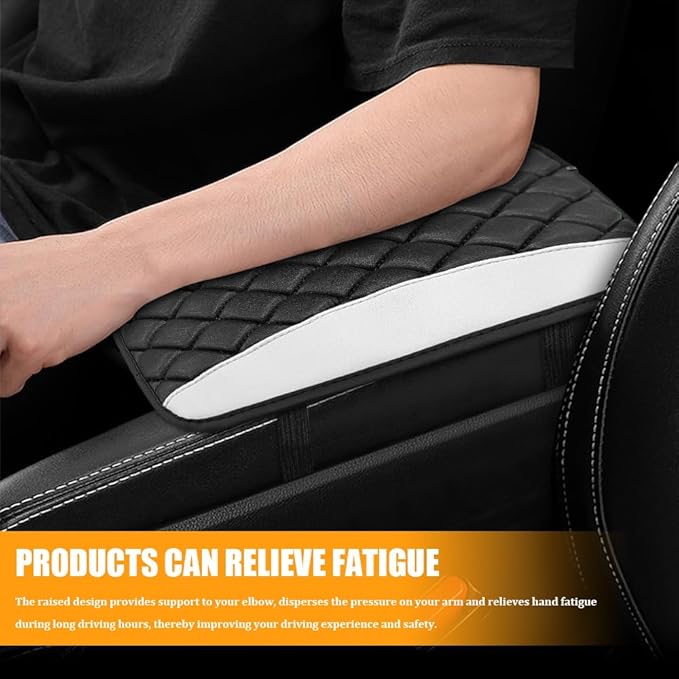 Car Center Console Cover, Leather Waterproof Armrest Seat Box Cushion Pad, Universal Decor Protector Mat, Comfortable Car Decor Accessories Fit for Most Cars, Vehicles, SUVs (White)