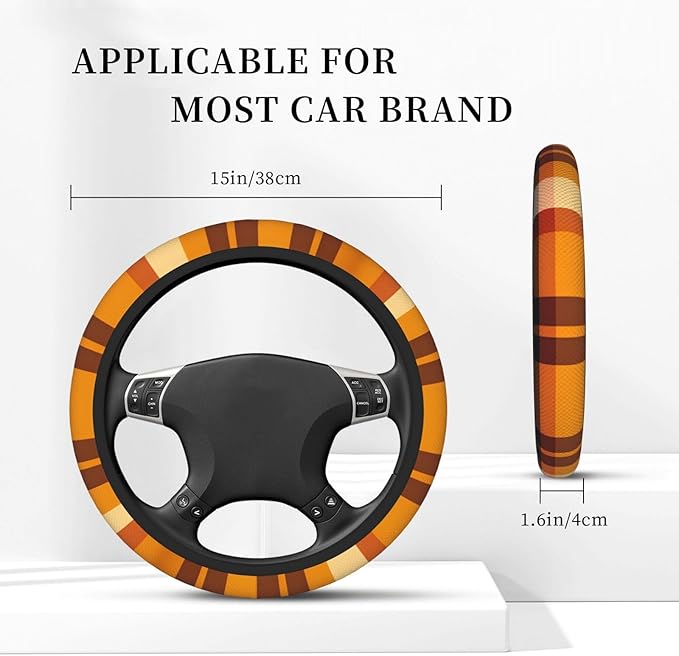Steering Wheel Cover Polyester Thick Non-Slip Car Steering Wheel Cover Protector Universal 15 Inch, Yellow Buffalo Plaid,Check
