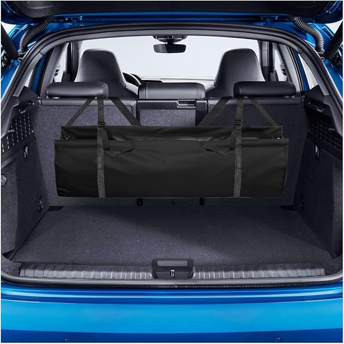 Hanging Car Trunk Organizer, Large Capacity Backseat Storage Bag with Adjustable Straps, Waterproof Collapsible Cargo Bag for Car SUV Truck (Black)