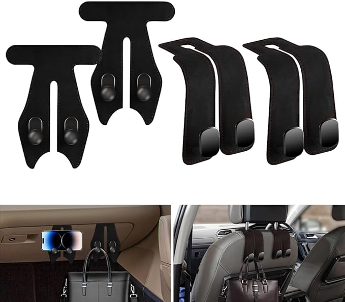 NHHEO Car Hook for Headrest Co-Pilot Glovebox 4 Pcs Universal Vehicle Bag Umbrella Handbag Coat Hooks(Black)