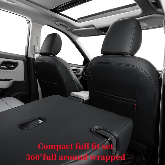 coverdream Full Set Custom Fit Rogue Car Seat Covers for Nissan Rogue Hybrid,Sport 2020 2021 2022,Full Coverage Leather Seat Protector(Black/Gray)