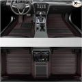 Custom Luxury Leather Car Floor Mats Upgrade Your Car's Interior All-Weather Protection for Cars, SUVs, Trucks Compatible with Automotive Mats (Black red Narrow Strip)