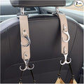 Car Seat Headrest Hook, 2PCS 3 in 1 Leather Vehicle Seat Back Hanger Holder for Grocery Purse Cloth Handbag, Automotive Backseat Storage Organizer, Universal for Truck SUV Sedan (Khaki)