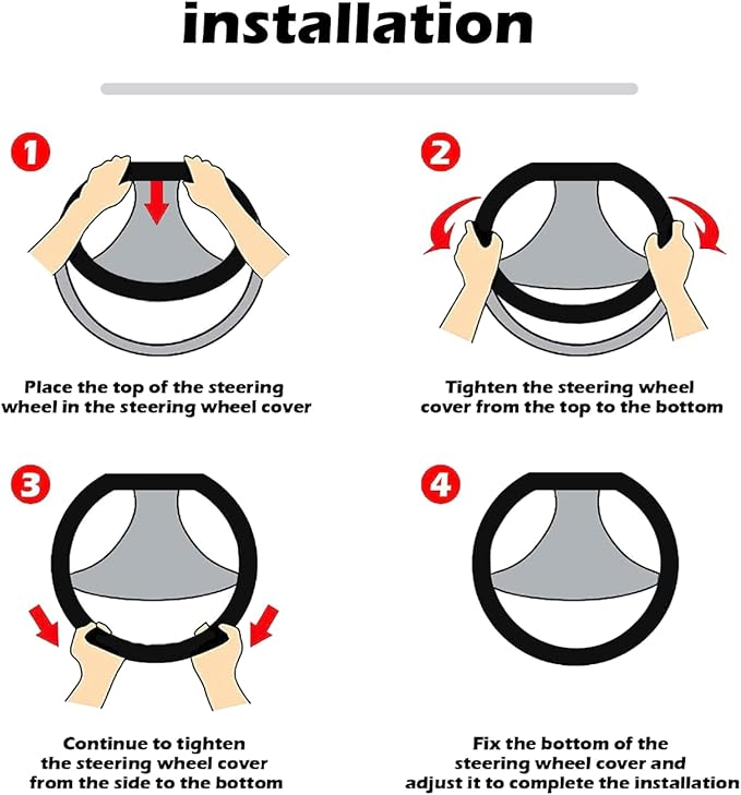 D Shape Car Steering Wheel Cover, Universal 15 inch Stitching Color Anti-Slip Steering Wheel Protector, Red and Black Style (Red and Black D Shape)