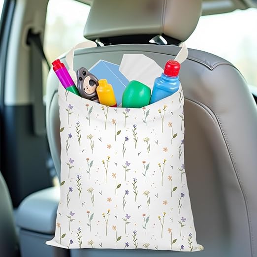 Pykfrhh Car Trash Bag, Waterproof Car Back Seat Organizer with Daisy Sunflower Rose Decor