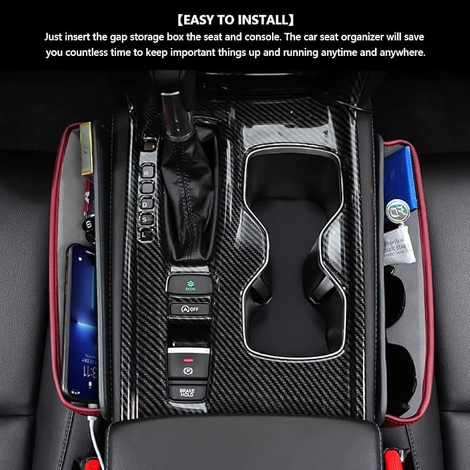 LEIWOOR Car Seat Gap Filler Organizer，Multifunctional PU Leather Console Side Pocket Organizer for Cellphones,Cards,Wallets,Keys (Black)