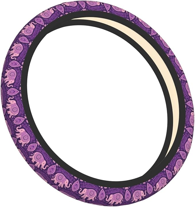 Purple Elephant Paisley Universal Fit Steering Wheel Cover for Car, Truck, and SUV, Durable Steering Wheel Protection