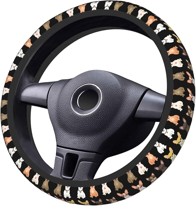 Neoprene Steering Wheel Cover Cute Cartoon Chihuahuas Car Steering Wheel Cover Universal Fit for Most Cars